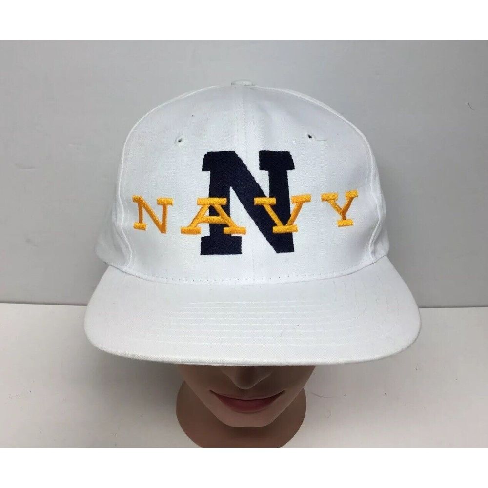 Vintage Nissin Navy Spellout Logo Hat White Snapback Trucker cap